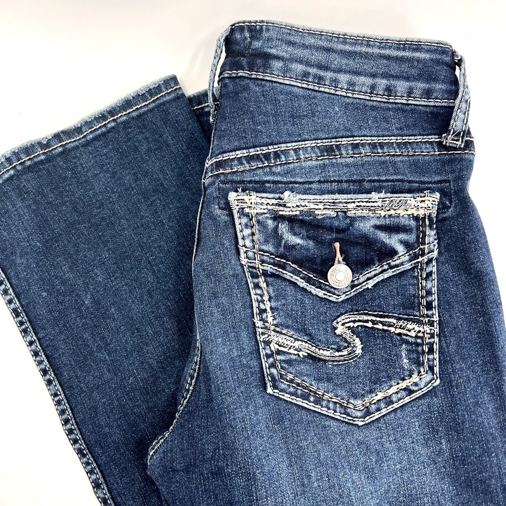 SILVER JEANS Women's 26/33 Avery Slim Boot Medium/Dark-Wash Denim Jeans Stretch
